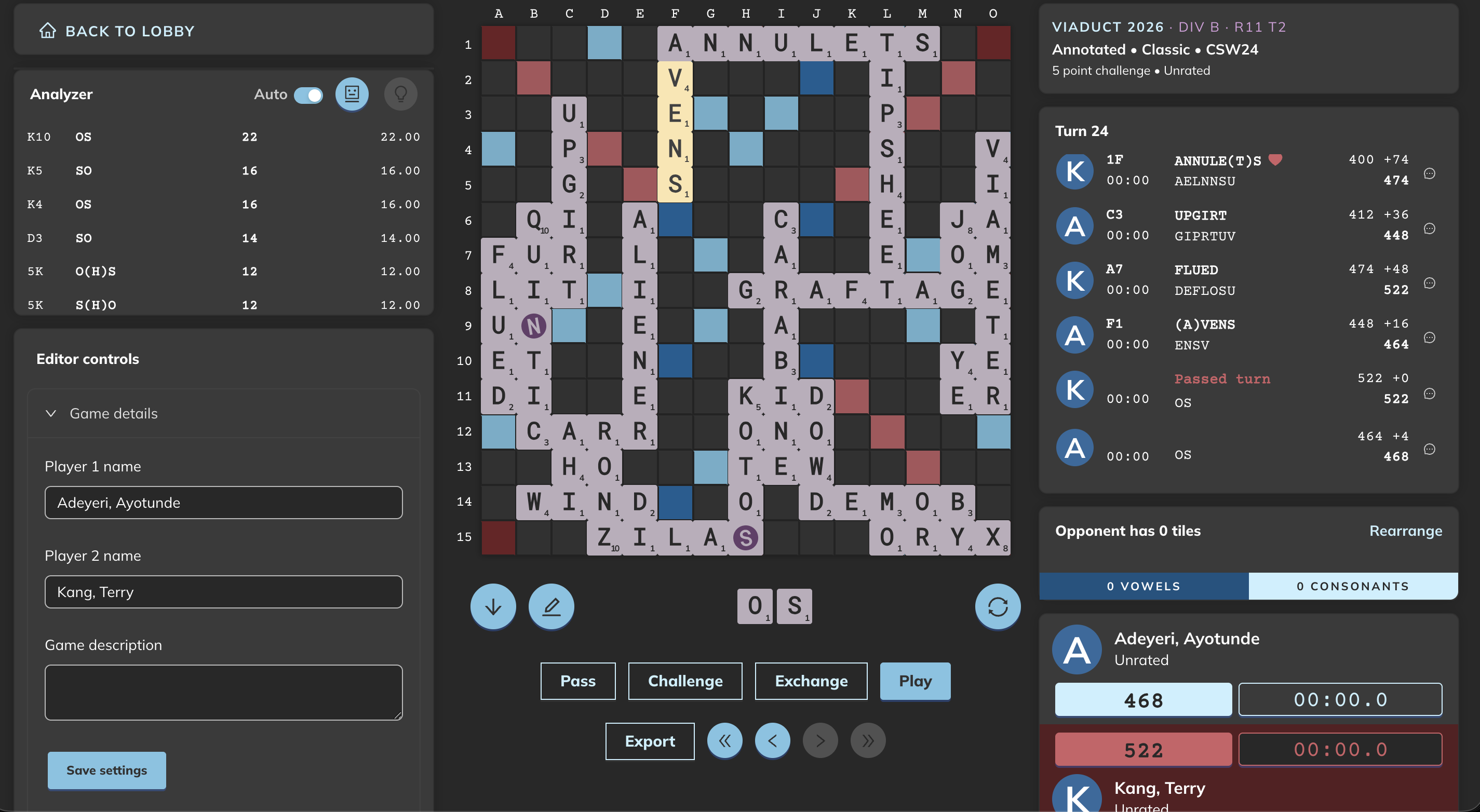 The actual live game